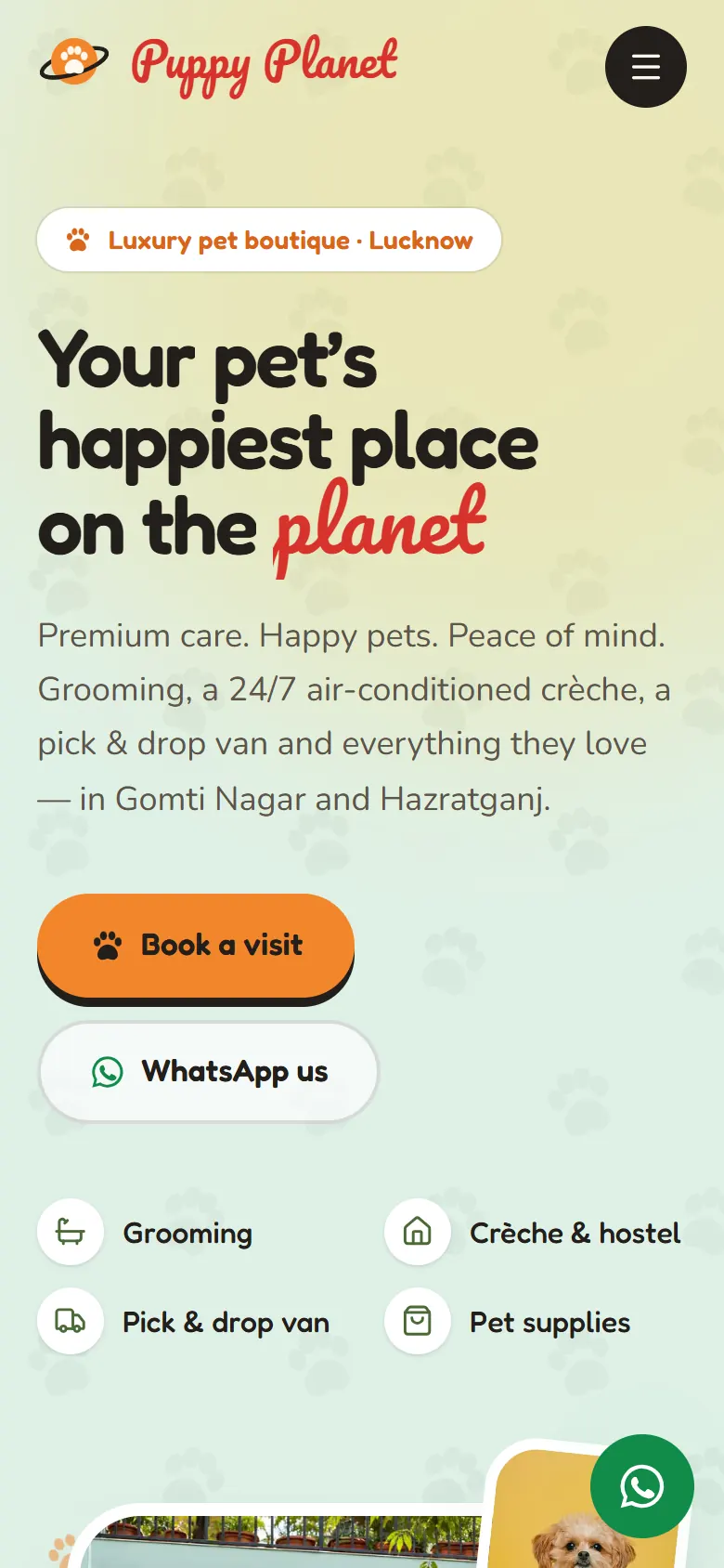 Puppy Planet homepage on a phone