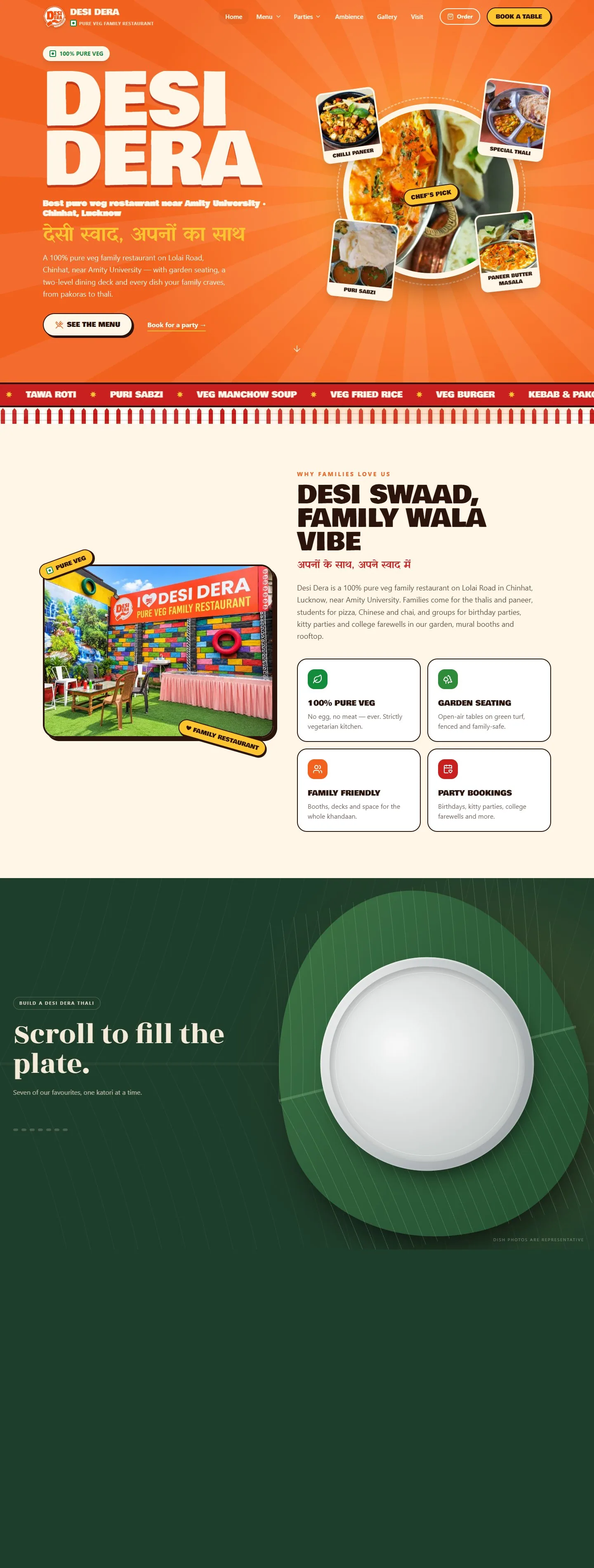 Full Desi Dera homepage, from hero to menu and gallery