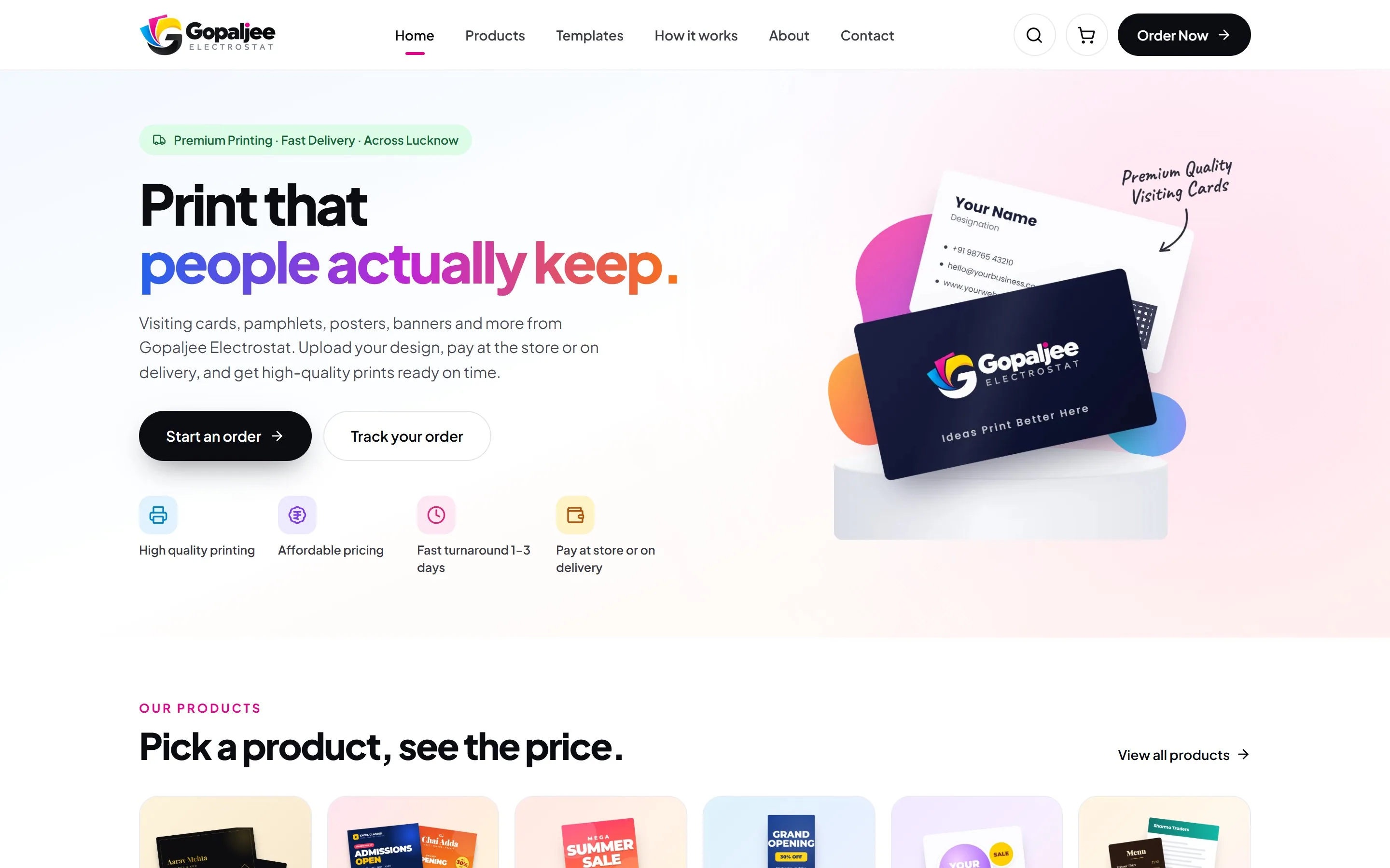 Gopaljee Electrostat homepage: “Print that people actually keep.”