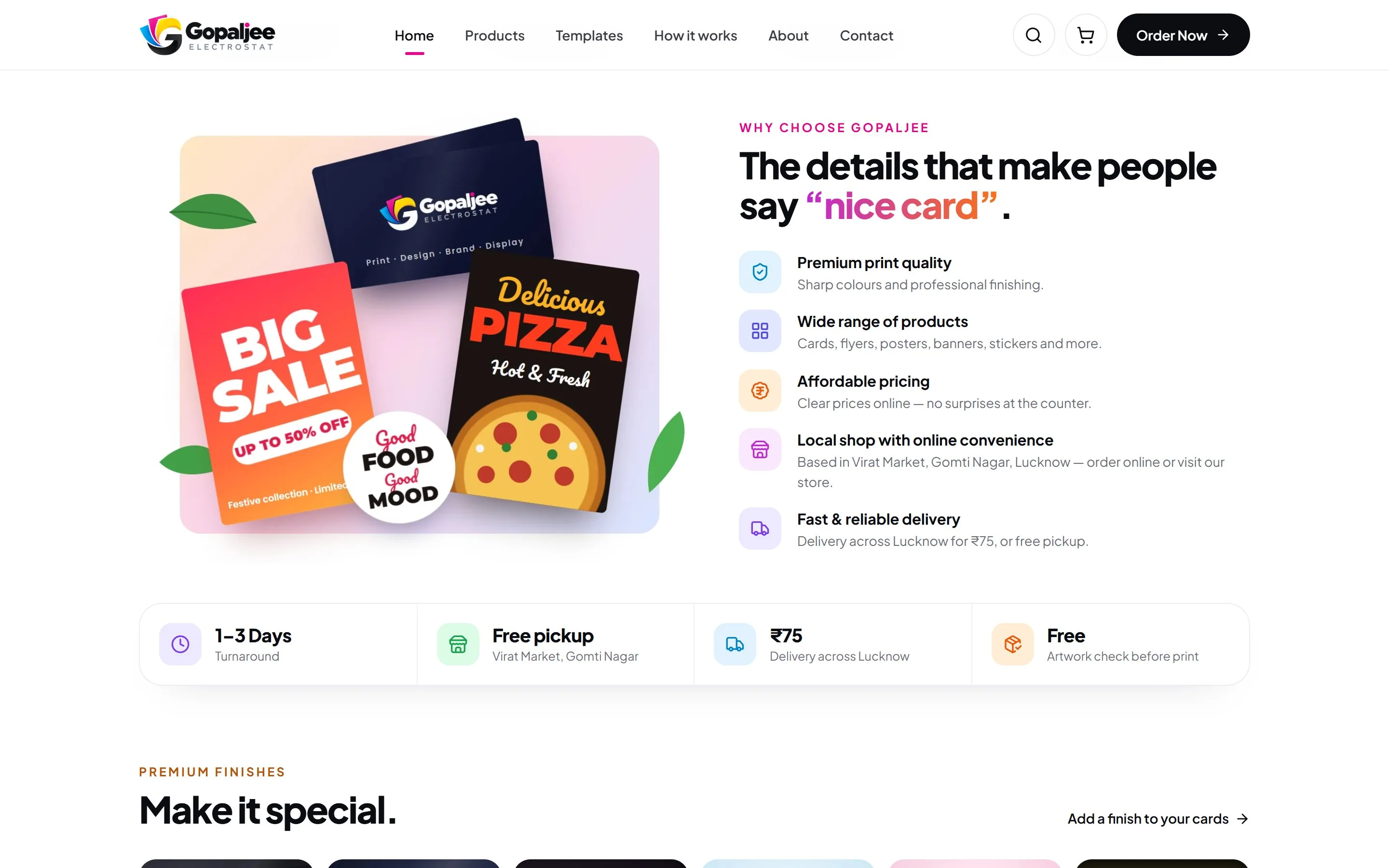 Gopaljee section on print quality, pricing and delivery