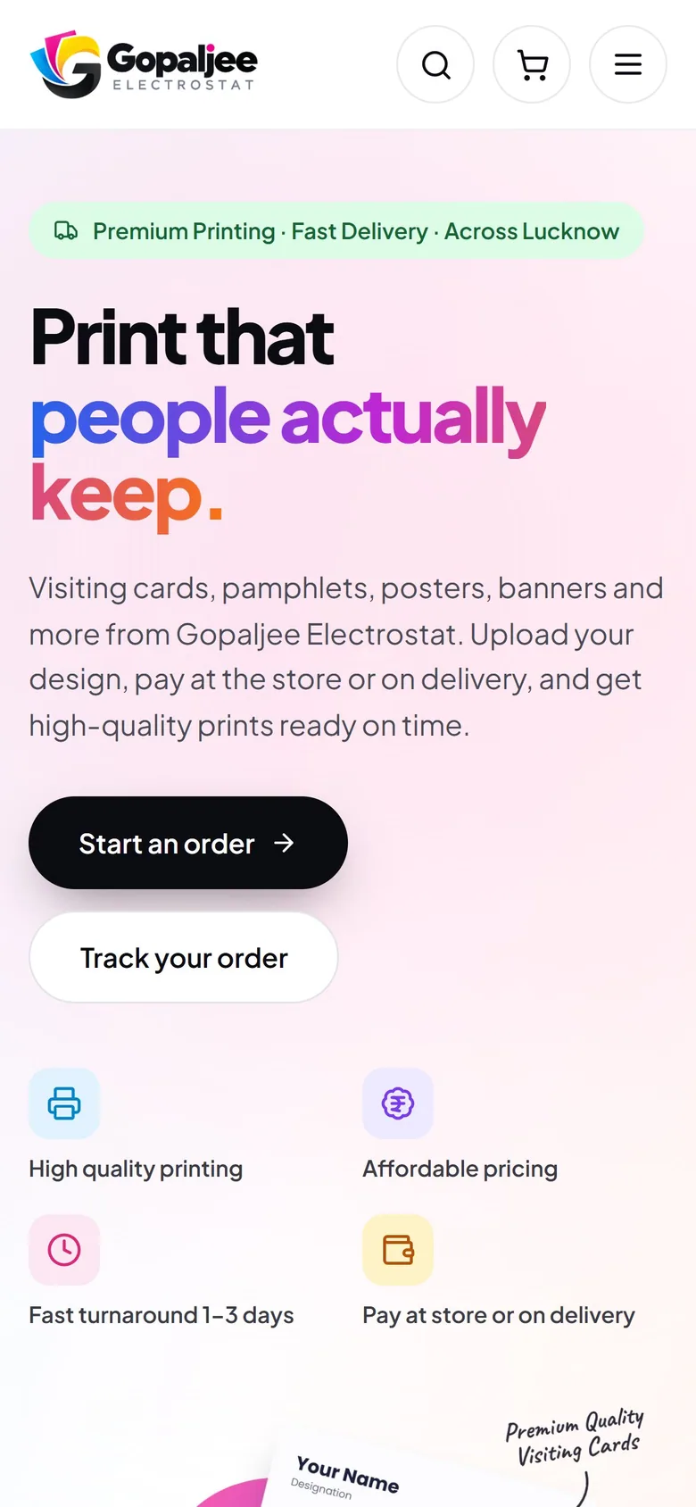 Gopaljee Electrostat homepage on a phone