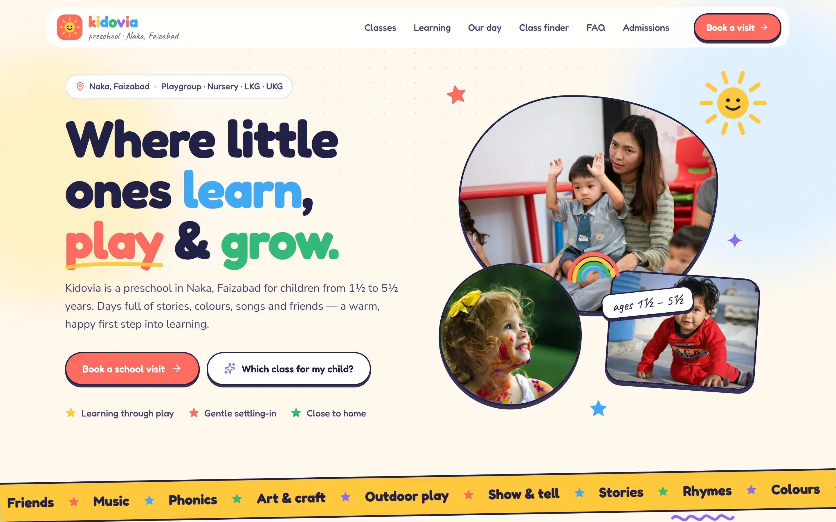 Kidovia homepage: “Where little ones learn, play & grow.”