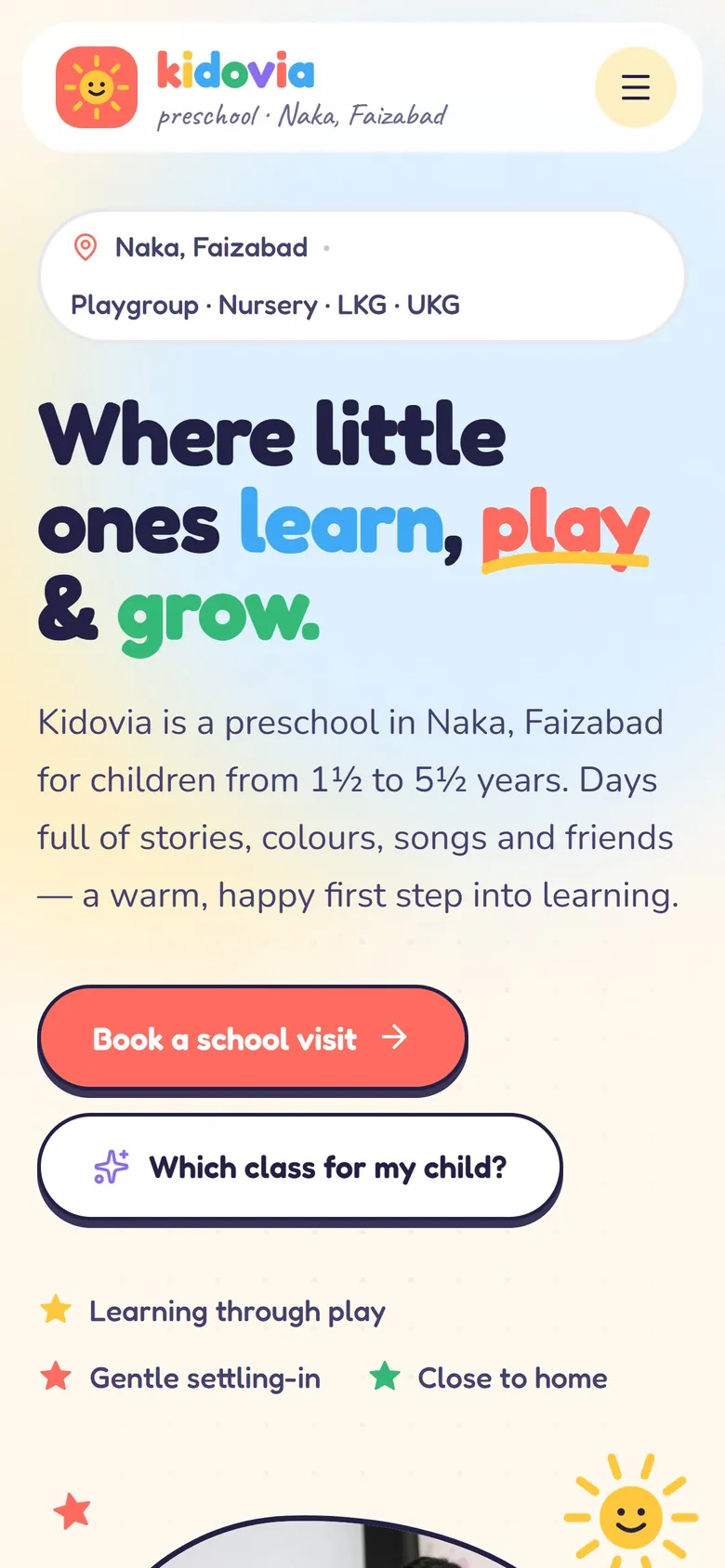 Kidovia Preschool homepage on a phone