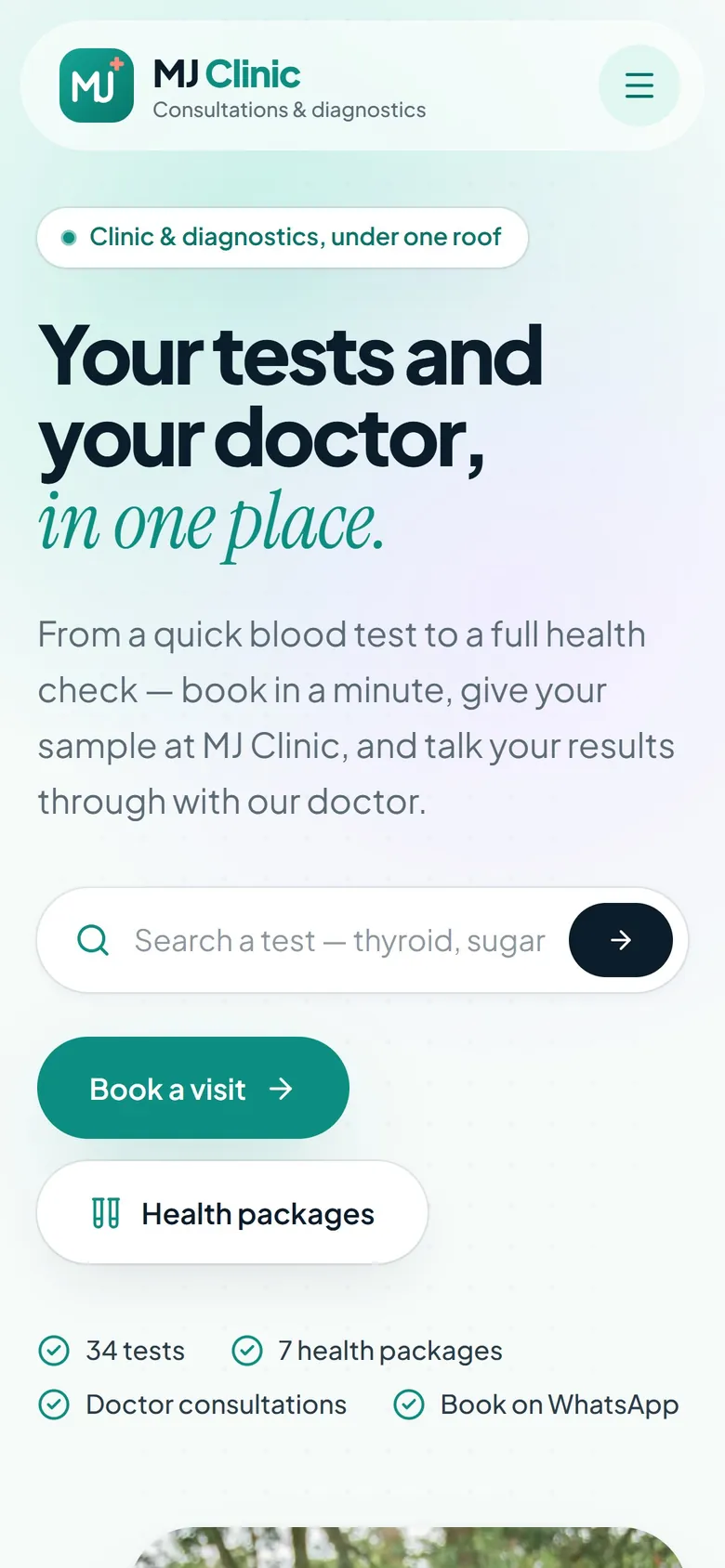 MJ Clinic homepage on a phone