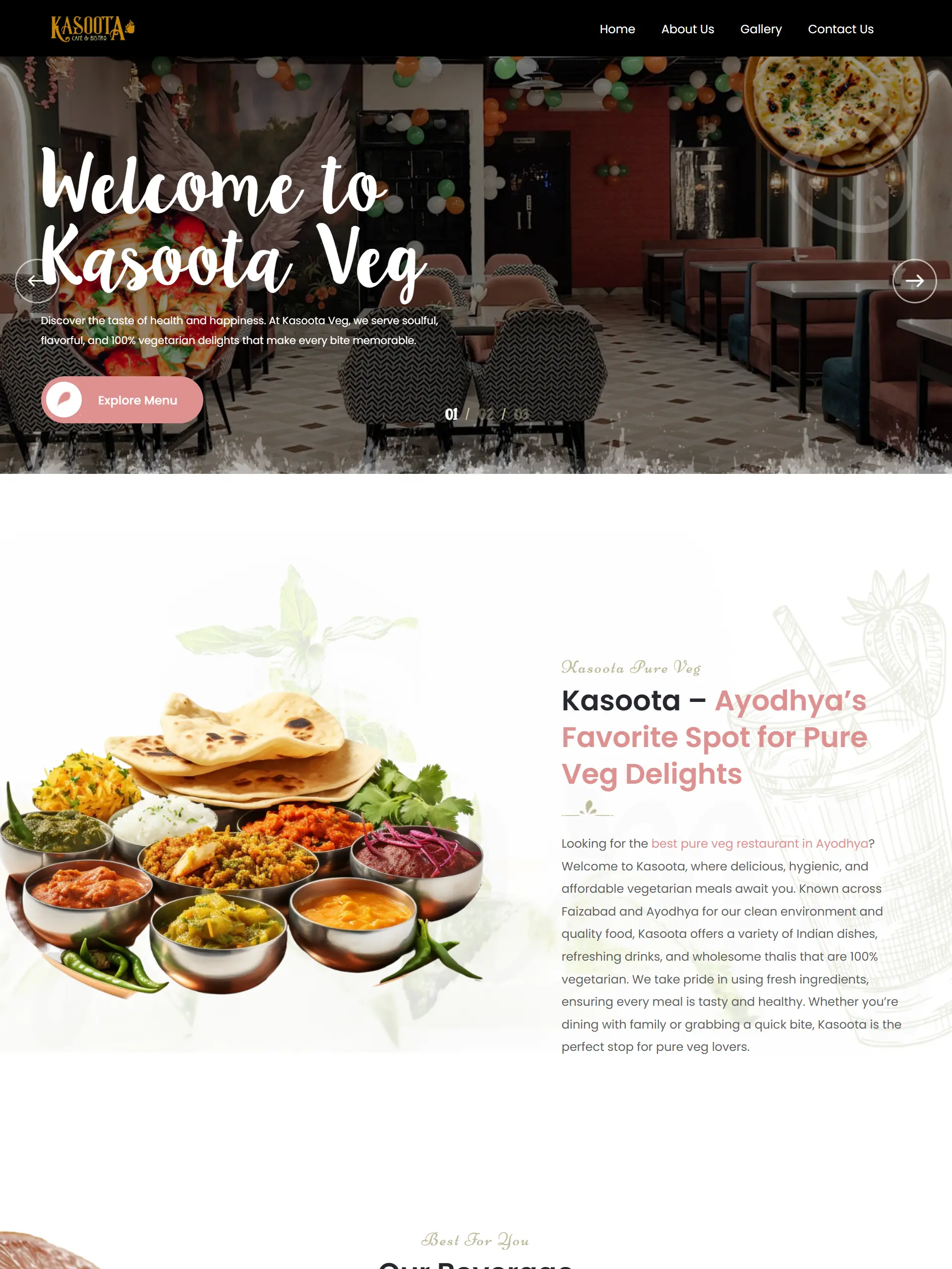Kasoota Pure Veg Restaurant Website - Webcodexa Project