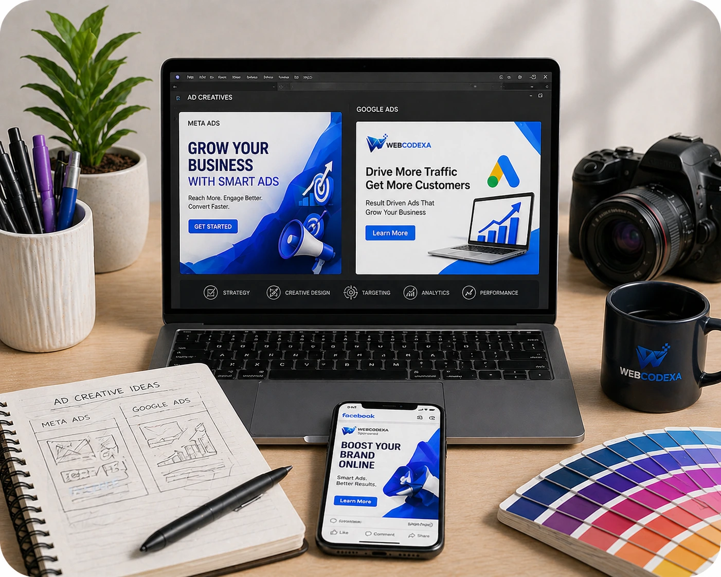 High-Converting Meta Ads and Google Ads Creative Design Services in Lucknow - Webcodexa